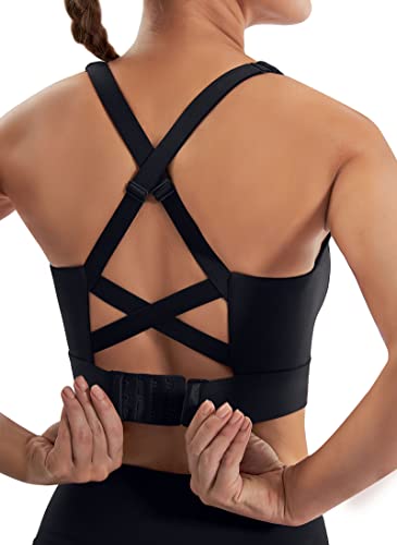 Ewedoos Sports Bras for Women High Support Adjustbale High Impact Sports Bra Supportive Sport Bras Women Workout Bras Black