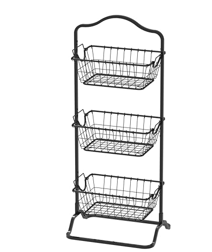 Simple Houseware 3-Tier Rigid Wire Market Fruit Basket Stand, Black