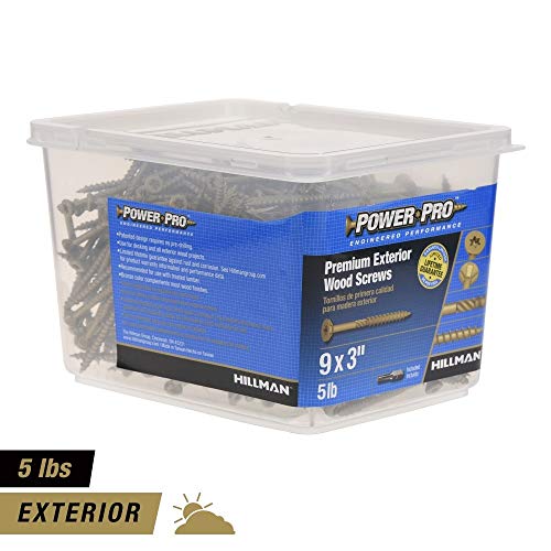 Power Pro Premium Exterior Wood Screws, 9 x 3", 5 lb Bucket of Screws, Exterior Epoxy Coated, Bronze, 417 Pieces