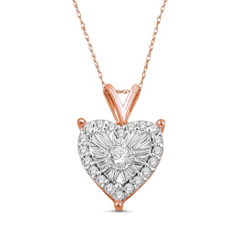 NATALIA DRAKE 1/4 Cttw Diamond Heart Halo Necklace for Women in Rose Gold Plated 925 Sterling Silver Color H-I/Clarity I1-I2