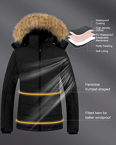 Pursky Ski Jacket Women Plus Size Winter Coats Waterproof Windproof Print Fully Taped Seams Snow Coat Warm Windbreaker Star M