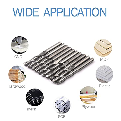 CBRIGHT 10pcs 1/8" Shank Flat Nose End Mills/Ball Nose End Mills Spiral Drill Bits,3.175mm Shank,3mm 2 Flute CNC Cutting Edge Milling Tool Engraving Cutter CNC Router Bits (10PCS Ball Nose)