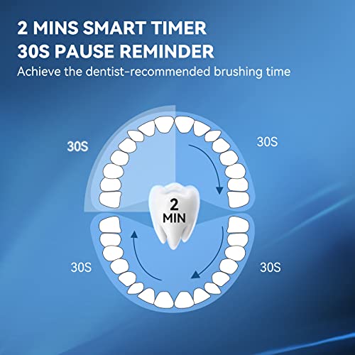 JTF Sonic Electric Toothbrush for Adults - Teeth Whitening Toothbrush with 6 Brush Heads and a Travel Case, Fast Charging for 60 Days Use Waterproof Toothbrushes, Black