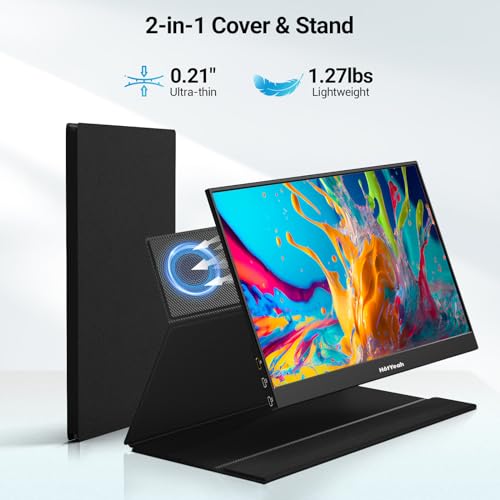 HotYeah Touch Screen Monitor, 15.6'' 1080P 10-Point Portable Monitor Touchscreen, USB-C HDMI HDR IPS Travel Monitor with Smart Cover & Speaker, Second External Monitor for Laptop PC Mac Phone Tablet