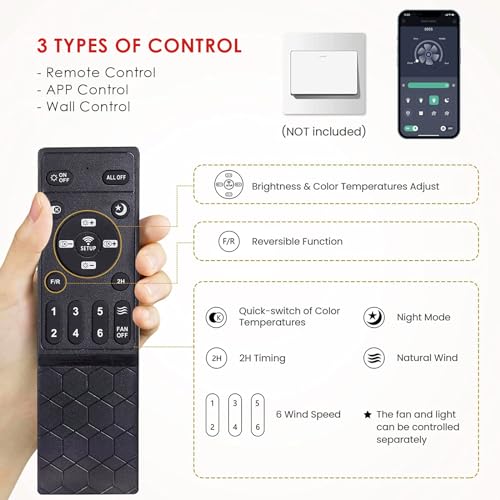 Ceiling Fans with Lights- 46" Low Profile Indoor Ceiling Fan with Light and Remote/APP Control, Flush Mount, LED Dimmable DC Reversible Modern Ceiling Fan for Bedroom(Black)