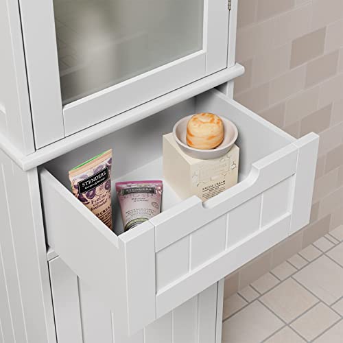 HORSTORS Bathroom Cabinet, Storage Cabinet with 2 Doors & 1 Drawer, Floor Freestanding Cabinet with Adjustable Shelves, Narrow Tall Cabinet for Bathroom, Living Room, Home Office, White