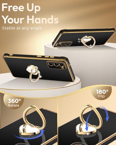 Miss Arts for Samsung Galaxy S20 FE Case, Galaxy S20 FE Phone Case with Ring Stand Heart, Women Girls Bling Luxury Cute Protective Cover for Samsung S20 FE, Black