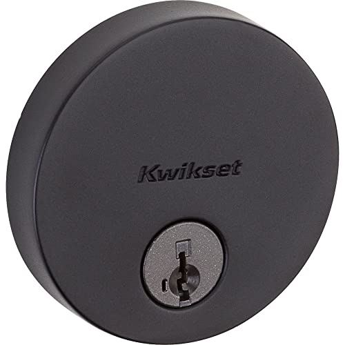 Kwikset Uptown Deadbolt Lock, Matte Black Round Exterior Keyed Front Entry Door, Pick Resistant SmartKey Rekey Security, Single Cylinder Dead Bolt, with Microban Protection