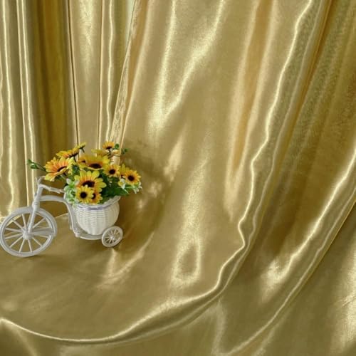 MYRU 1 Pair Semi-Blackout Gold Curtains for Living Room Bedroom Grommet Top Golden Curtains for Windows (Shiny Gold, 2 x 39 x 84 Inch)