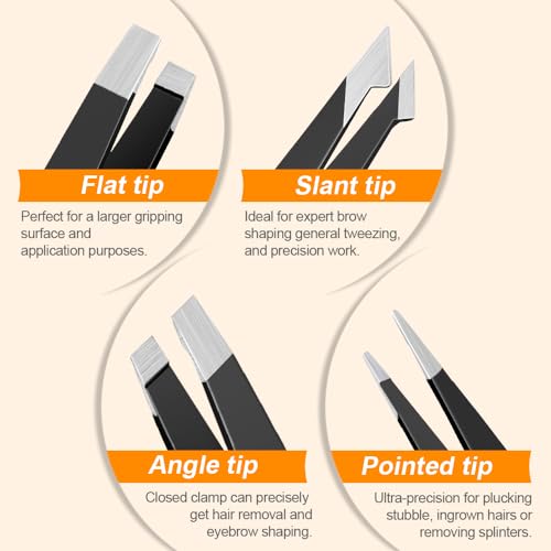 TsMADDTs Tweezers Set for Men - Professional Eyebrow Tweezers - Precision Tweezers for Hair & Ingrown Hair Plucking with Scissors, Mirror, Travel Case (Black)