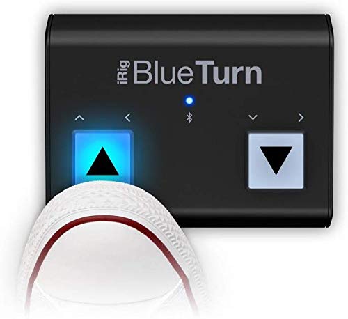 IK Multimedia iRig BlueTurn wireless page turner, backlit silent foot switches, Bluetooth LE, iPhone iPad Mac, pedal board with 3 mode configurations for sheet music, music stands, keynote controller