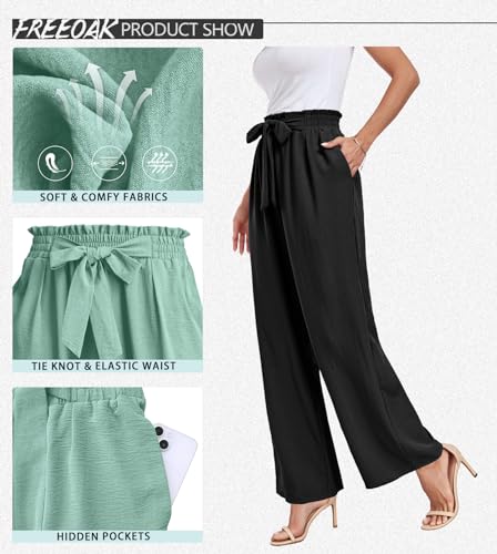 FREEOAK Womens Wide Leg Pants High Waisted 2024 Trendy Outfits Summer Slacks Lounge Bottom Office Business Flowy Palazzo Pant