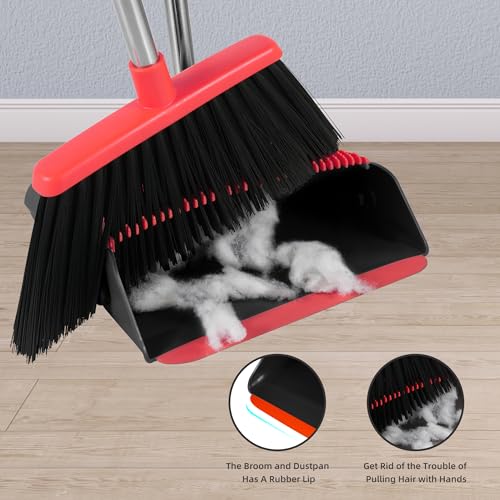 BSKLIN Heavy-Duty Broom and Dustpan Set for Outdoor Broom with Dust pan for Home Commercial Cleaning Supplies Angle Broom with Long Handle Perfect for Courtyard Garage Lobby Mall Market Street