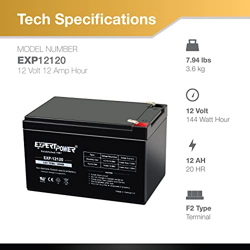 2 Pack ExpertPower 12 Volt 12 Ah Rechargeable Battery || EXP12120,Black