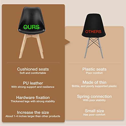 Sweetcrispy Dining Chairs, Dining Chairs Set of 4, Dining Room Chairs, Kitchen Chairs, Mid Century Modern Chairs, PU Leather Upholstered Chairs with Wood Legs, Kitchen & Dining Room Chairs, Black