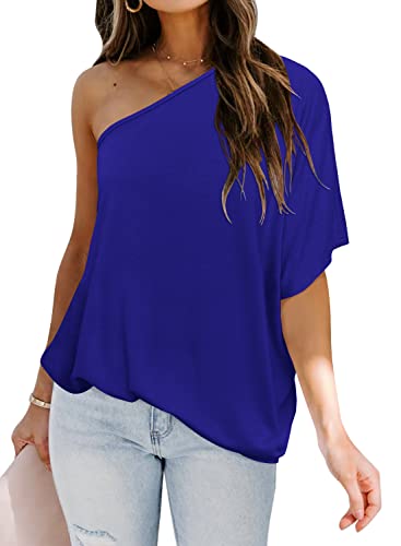 DOROSE Women's Sexy One Shoulder Tops Long Sleeve Casual Loose Blouse Shirt (T- Rose, Small)