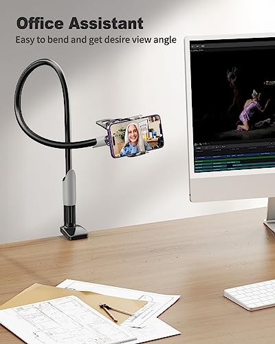 SAIJI Gooseneck Bed Phone Holder, Flexible Long Arm Phone Mount for Desk, Clip Bracket Clamp Stand for 4.0-6.5'' Mobile Cell Phone Stand Document Camera Nintendo Switch (Black)