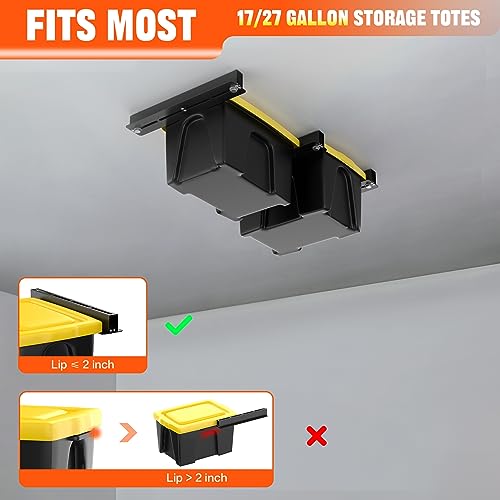 TORACK Garage 16" Studs Ceiling Bin Storage Rack, Overhead Tote Storage Rail System Heavy Duty Adjustable Tote Slide Garage Storage System(for 2 Bins, Bins are not included)