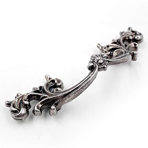 Jetland French Provincial Drawer Pulls - 6-Pack, Aged Silver, 2-1/2" Hole Centers, Vintage Shabby Chic Pulls for Dresser Nightstand Cabinet, PW1619OS64