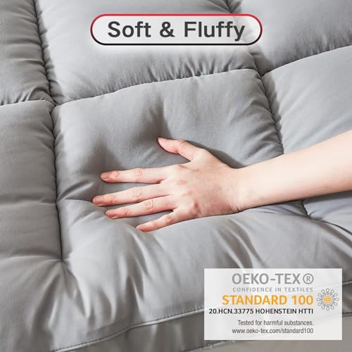Homemate Twin XL Mattress Topper, 1800TC Cooling Mattress Pad Cover for Deep Sleep, Extra Thick 3D Snow Down Alternative Overfilled Plush Pillow Top with 8-21 Inch Deep Pocket - Twin XL, Grey