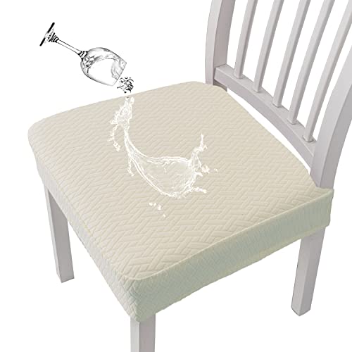 LANSHENG Stretch Chair Seat Covers Waterproof Seat Covers for Dining Room Chairs, Jacquard Reamovable Washable Kitchen Chair Slipcovers Protector, Dining Seat Covers Set of 6, Wine Red