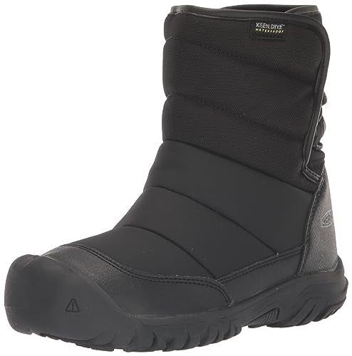 KEEN Puffrider Insulated Waterproof Durable Easy On Snow Boots, Black/Steel Grey, 5 US Unisex Big Kid