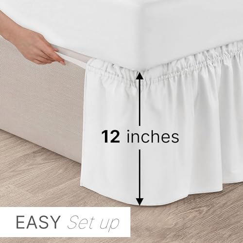 Wrap Around Dust Ruffle Bed Skirt - Black - for King Size Beds with 21 in. Drop - Easy Fit Elastic Strap - Pleated Bedskirt with Brushed Fabric - Wrinkle Free, Machine Wash - by CGK Linens