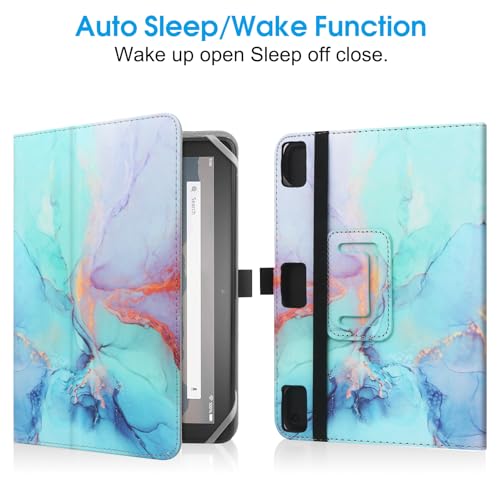 HoYiXi Universal Case for 7-8 inch Tablet Fire HD 8/Fire HD 8 Plus with Stand Folio and Hand Strap Protective Cover for 7"-8" Samsung Android Tablet -Dali Blue