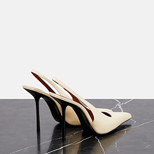 THESHY Women's Pointed Toe High Stiletto Heels Slingback Stretch Slip-on Pumps Backless Patent Leather Fashion Dress Shoes for Women Beige