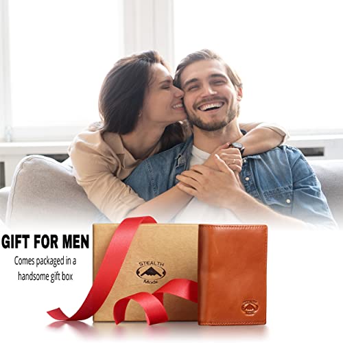 Stealth Mode Trifold RFID Blocking Leather Wallet for Men (Beige)