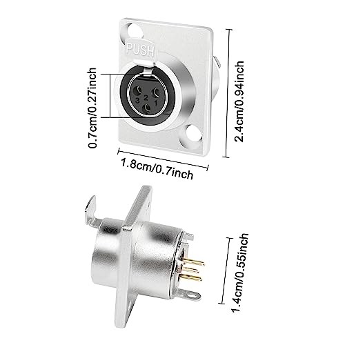 XMSJSIY Mini XLR Panel Mount Socket Jack Connector 3 Pin Mini XLR Female Audio Speaker Mic Microphone Adapter-2 Pcs (3 Pin)