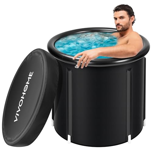VIVOHOME Ice Bath Tub for Athletes and Fitness Lovers, Dia 29.5 inch Portable Cold Plunge Bathtub for Adult Recovery Therapy, Anti-Leak Freestanding Tub with Lid Cover for Outdoor Indoor, 85 Gallons