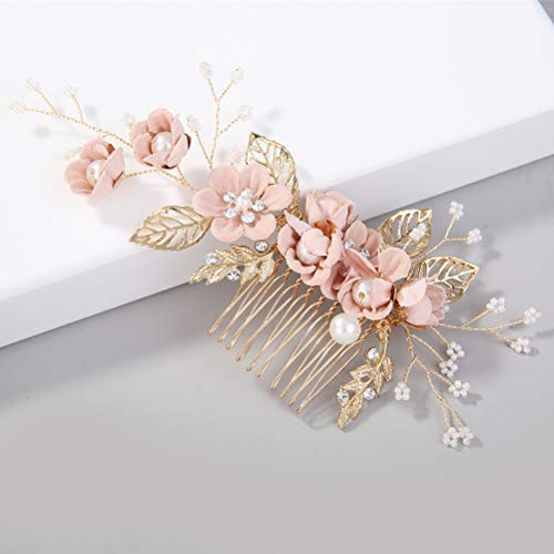 Beaupretty Hair Comb, Rhinestone Flower Clip Headdress Crystal Bridal Hair Accessories, Wedding Hair Comb, Pink, for Women, Special Occasions