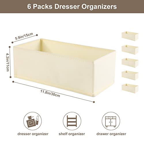 Coorganisers 6 Pack Dresser Organizers - Drawer Organizers for Clothing & Baby, Woven-Fabric Storage Drawers (Beige