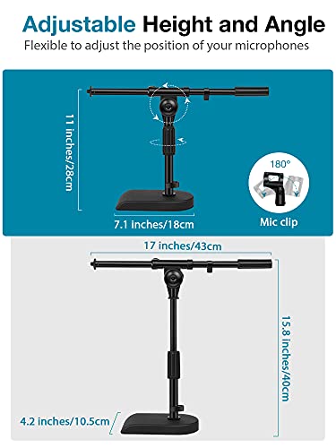 InnoGear Adjustable Desk Microphone Stand, Weighted Base with Soft Grip Twist Clutch, Boom Arm, 3/8/'' and 5/8/'' Threaded Mounts for Blue Yeti and Blue Snowball, Kick Drums, Guitar Amps, Black