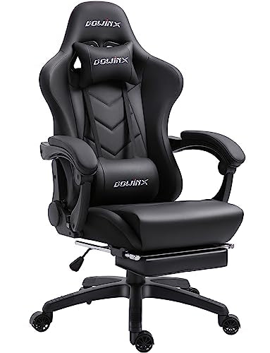 Dowinx Gaming Chair Ergonomic Office Recliner for Computer with Massage Lumbar Support, Racing Style Armchair PU Leather E-Sports Gamer Chairs with Retractable Footrest (Black)