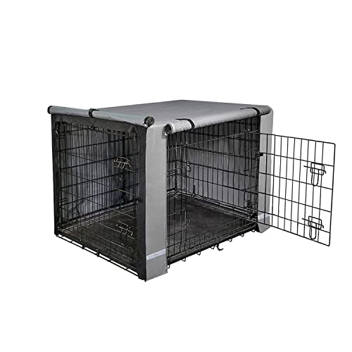 Yotache Dog Crate Cover for 24" Small Double Door Wire Dog Cage, Lightweight 600D Polyester Indoor/Outdoor Waterproof & Windproof Pet Kennel Covers, Gray | NO Wire Crate