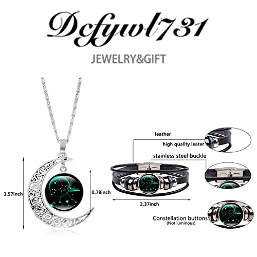 Dcfywl731 Virgo Zodiac Necklace Bracelet Set for Women Men 12 Constellation Moon Pendant Necklace Handmade Woven Zodiac Sign Wrap Bracelet Jewelry Gifts for Birthday Christmas