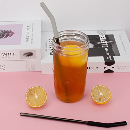 Tronco Set of 6 Stainless Steel Reusable Metal Straws with Silicone Flex Tips Elbows Cover, Metal Drinking Straws for Tronco Tumbler, 6 Steel Straws,6 Silicone Tips,1 Straw Cleaning Brush(Black)