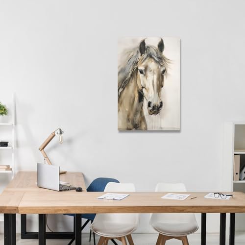 QIXIANG Horse Canvas Wall Art Abstract White Horse Painting Prints Animal Picture for Living Room Bedroom Home Decor Framed (12.00" x 18.00", Abstract)