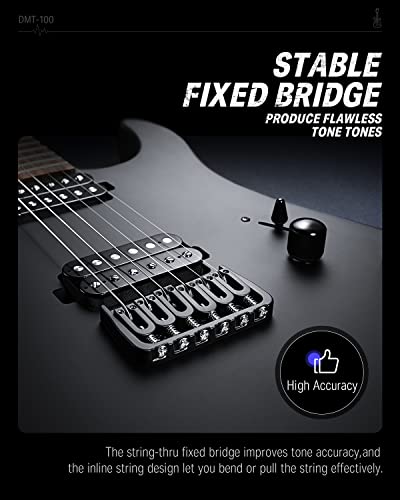 Donner Solid Body Electric Guitar, Matte Finish 39 Inch Metal Electric Guitar Beginner Kits with Bag, Strings, Strap, Cable, Strings Dampener for Rock Music Lover, DMT-100 (Matte Black)
