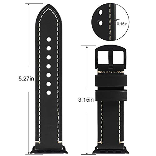 MTRRISE Compatible for Apple Watch ultra Band 42mm 44mm45mm49mm Men,Top Grain Leather Band Replacement Strap iWatch Series 8/7/ 6/5/ 4/3/ 2/1,SE,ultra (38mm40mm41mm, Black Black buckle)