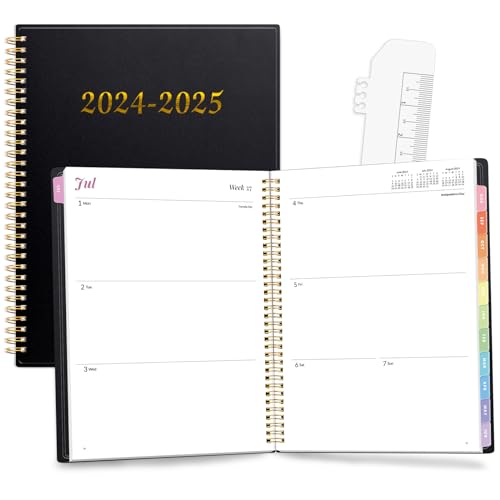 2024-2025 Academic Planner, Annecy Weekly & Monthly Planner from Jul. 2024 – Jun. 2025, 8.5"x11" School Year Daily Planner with Monthly Tab, Waterproof PVC Cover, Spiral Bound, Pocket, Bookmark, Black