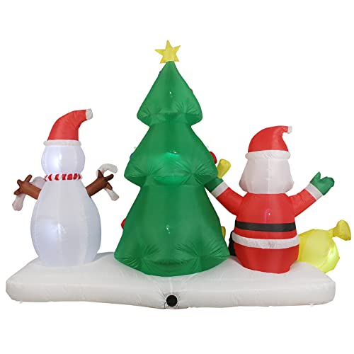 7FT Long Inflatable Christmas Yard Decoration Set with Snowman and Santa Outdoor Indoor Blow-Up Xmas Decor with LED Lights for Patio Lawn