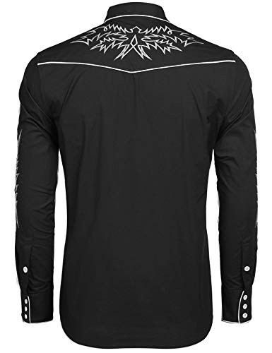 COOFANDY Men's Western Cowboy Shirt Long Sleeve Embroidered Cotton Casual Button Up Shirts for Men, Black(PAT8), Large