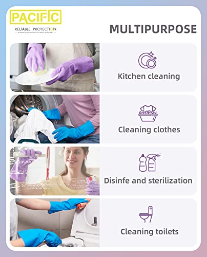 PACIFIC PPE 2 Pairs Reusable Dishwashing Cleaning Gloves, Household, Kitchen, Cotton Liner, Blue, Small