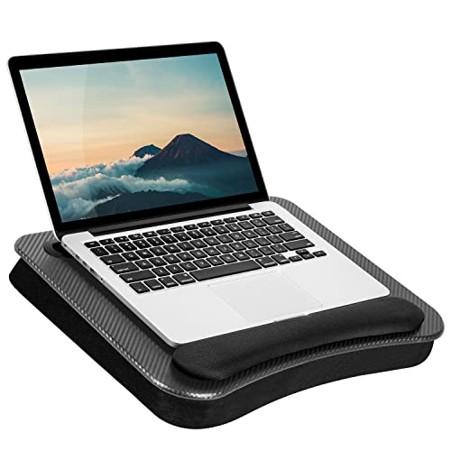 LAPGEAR Memory Foam Lap Desk with Wrist Rest and Media Slot - Medium - Black Carbon - Fits up to 15.6 Inch Laptops and Most Tablet Devices - Style No. 91338