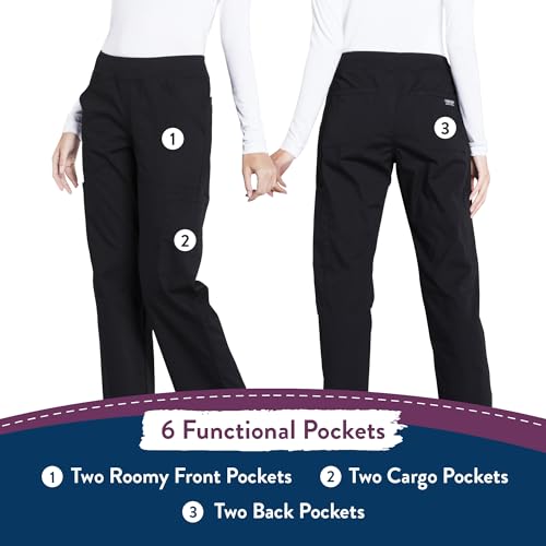CHEROKEE Workwear Professionals Women Scrubs Pant Mid Rise Straight Leg Pull-on Cargo WW170T, XL Tall, Grey