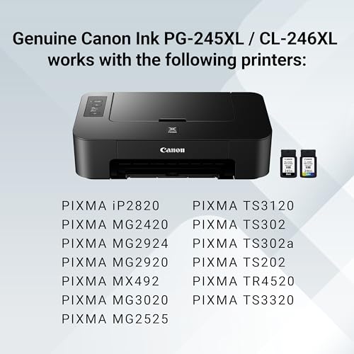 Canon PG-245 XL / CL-246 XL Genuine Ink Value Pack (2 Cartridges) with 50-Sheet Photo Paper, Compatible with iP2820, MG2420/2924/2920/3020/2522/2525, MX492, TS3120/302/302a/202/202a/4520/3320