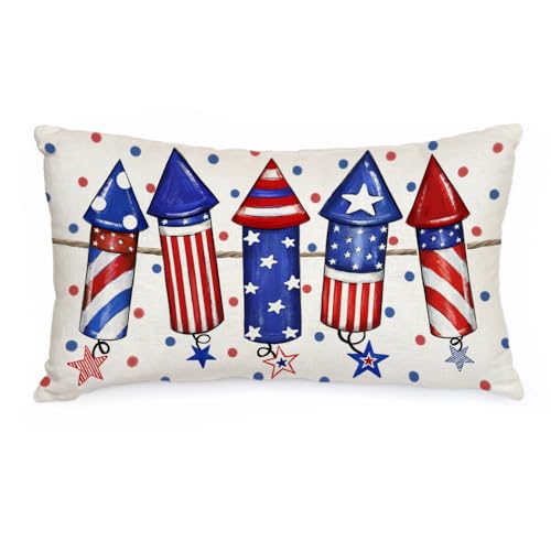 AACORS 4th of July Pillow Covers 18x18 Inch Crayon with Stars Decor Patriotic American Flag Pillow Case Independence Memorial Day Decorations for Sofa Couch AA542-18